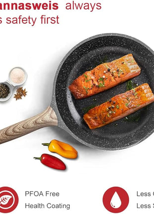 Caannasweis Nonstick Granite Frying Pan Skillet, Non Stick Omelette Fry Pans, Omelet Egg Pan, Stone Cookware Chef's Pan, Induction Compatible, PFOA Free (Gray, 3 Pcs)