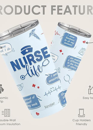SANDJEST Nurses Tumbler 20oz, Stainless Steel Travel Cup with Lid, Nurse Life Insulated Coffee Mug, Gifts for Women Girls Friends Sisters on Birthday Christmas Nurse Week