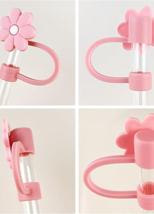 Velaco 12PCS Silicone Straw Covers Cap Compatible with Stanley 30&40 Oz Cup, 10mm Cute Flower Straw Toppers for Tumblers, Dust-Proof Drinking Straw Caps for Reusable Straws Tips Lids