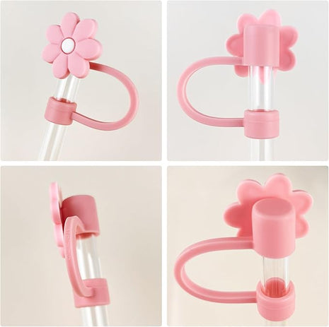 Velaco 12PCS Silicone Straw Covers Cap Compatible with Stanley 30&40 Oz Cup, 10mm Cute Flower Straw Toppers for Tumblers, Dust-Proof Drinking Straw Caps for Reusable Straws Tips Lids
