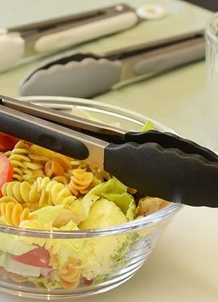 9-Inch Serving Tongs Silicone Tongs, Set of 3 (Black White Gray)