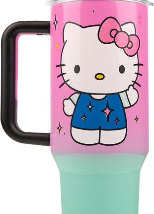 Bioworld Hello Kitty “Never Lose Your Spark” Vacuum Insulated 40 Oz. Pink & Green Ombre Stainless Steel Tumbler with Leak-Proof Lid & Easy Carry Handle for Travel or Home