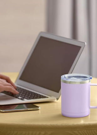 MEWAY 12oz Coffee Mug With Handle 2 Pack Bulk,Stainless Steel Insulated Travel Tumblers With Sliding Lid,Double Wall Vacuum Camping Cup for Hot & Cold Drinks Tea (Lilac&Pink,Set of 2)
