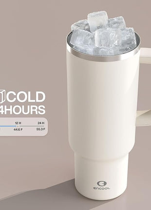 40 oz Tumbler with Handle and Straw: Stainless Steel Insulated Tumbler Keeps Cold for 24 Hours, Leakproof Travel Cup Fits in Cup Holder and BPA-Free, Cream Moon