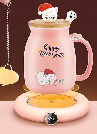 BigNoseDeer Christmas Mugs Kawaii Ceramic Cat Mug Tea Cup Cute Mugs Coffee Mug with Lid Spoon Tea Mug Christmas Gifts for Women 13oz