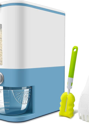 22-25 Lbs Rice Dispenser, Large Cereal Dry Food Storage Containers with Measuring Cup,BPA-Free Household for Kitchen Pantry Organization-Blue