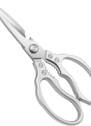 CGBE Kitchen Scissors, Multi-Purpose Kitchen Shears, Heavy Duty Dishwasher Safe Food Scissors for Chicken, Poultry, Fish, Meat & Herbs with Non-Slip Grips - Sliver