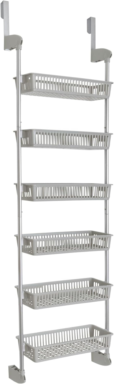Smart Design Over-the-Door Organizer for Storage – Perfect for Pantry Organization, Bedroom, Bathroom Storage, Playroom, or Kitchen - Adjustable Steel Frame with 6 Baskets & Wall Mount – Grey …