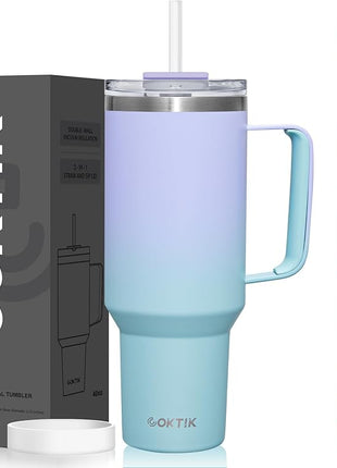 COKTIK 40 oz Tumbler With Handle and Straw Lid, Vacuum Insulated Travel Coffee Mug Stainless Steel Insulated Cup for Beverages, Leak-proof, Cupholder Friendly (Sweet Candy)