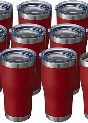 HASLE OUTFITTERS 20 oz Tumbler Bulk, Stainless Steel Tumblers with Lid, Vacuum Insulated Tumbler, Double Wall Powder Coated Cup, coffee mugs, Wine Red, 12 Pack