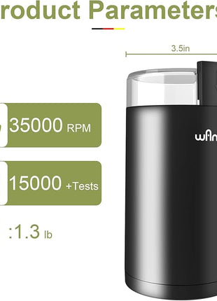 Wancle Electric Coffee Grinder, Spice Grinder, One Touch Coffee Mill for Beans, Spices and More, with Clean Brush Black
