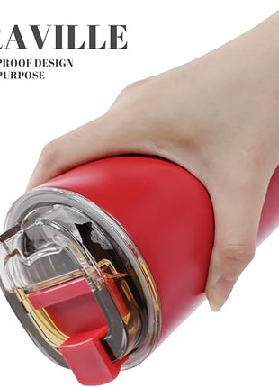 Puraville Insulated Tumblers with Lid, 14 oz Travel Coffee Mug Stainless Steel Vacuum Cup, Leak Proof Reusable Double Walled Coffee Tumbler for Iced and Hot Drinks, Red