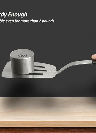 Stainless Steel Flexible Spatula Slotted Turner, XiaoZu Thin Metal Spatula for Cast Iron Skillet, Thin Blade and Heat Resistant Silicone Handle, Great for Egg, Cookie, Meat, Crep, Medium + Large