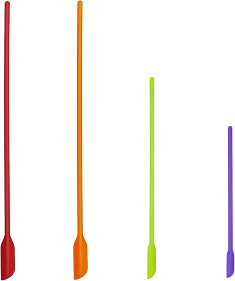 4pcs Mini Silicone Spatula Set, 3 Size Makeup Spatula Small Rubber Spatula for Thin Jar Skinny Openings Bottles, Tiny Scraper for Kitchen and Cosmetic, Multipurpose Scraping Mixing Tools (Mix colors)