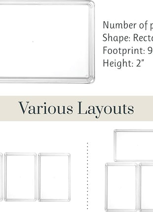 STORi SimpleSort 3-Piece Stackable Clear Drawer Organizer Set | 9" x 6" x 2" Rectangle Trays | Wide Makeup Vanity Storage Bins and Office Desk Drawer Dividers | Made in USA