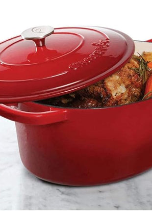 Crock-Pot Artisan Oval Enameled Cast Iron Dutch Oven, 7-Quart, Scarlet Red