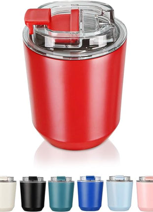 Puraville Insulated Tumblers with Lid, 10 oz Travel Coffee Mug Stainless Steel Vacuum Cup, Leak Proof Reusable Double Walled Coffee Tumbler for Iced and Hot Drinks, Red