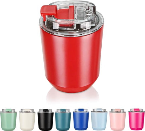 Puraville Insulated Tumblers with Lid, 10 oz Travel Coffee Mug Stainless Steel Vacuum Cup, Leak Proof Reusable Double Walled Coffee Tumbler for Iced and Hot Drinks, Red