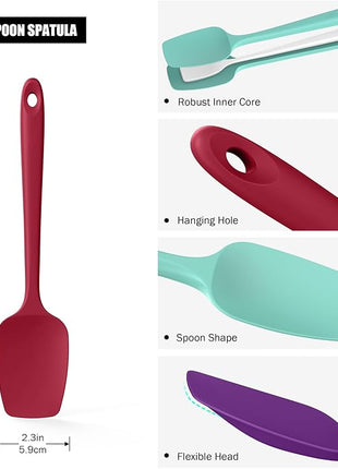 Heat Resistant Silicone Spoon Spatulas, Doosu 600°F High Temp Flexible Cooking Spoons Kitchen Spoonula Scratch-Proof for Mixing Stirring Scraping Serving Non-Stick Cookware (Set of 3, Multi-3)