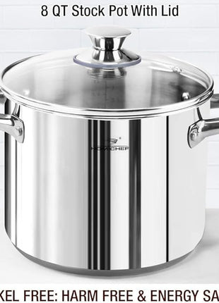 HOMICHEF 14-Piece Nickel Free Stainless Steel Cookware Set - Nickel Free Pots and Pans Set - Non-Toxic, Healthy Induction Cookware