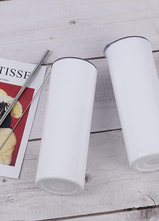 12 Pack 20 Oz Straight Skinny Tumblers,Individually Gift Boxed Stainless Steel Slim Skinny Tumbler Set Bulk, 20 Oz Insulated Slim Thin Travel Tumbler Cup for Diy, White