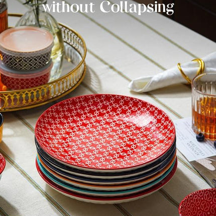 DOWAN 8.5" Salad Plates Set of 6, Ceramic Dessert Plate for Appetizer, Sushi, Microwave, Oven & Dishwasher Safe, Colorful Design Perfect for Party, Wedding, Birthday, Mothers Day Gifts
