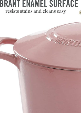 MARTHA STEWART Gatwick 7 QT Enamel Cast Iron Dutch Oven Pot with Lid, Pink