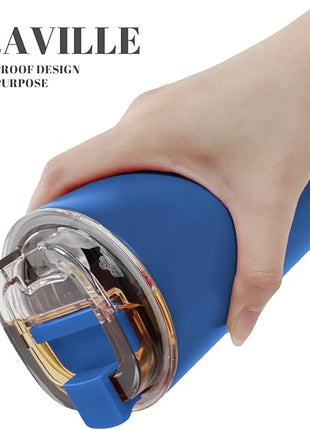 Puraville 2 Pack Insulated Tumblers with Lid, 14 oz Travel Coffee Mug Stainless Steel Vacuum Cup, Leak Proof Double Walled Coffee Tumbler for Iced and Hot Drinks, Klein Blue and Red