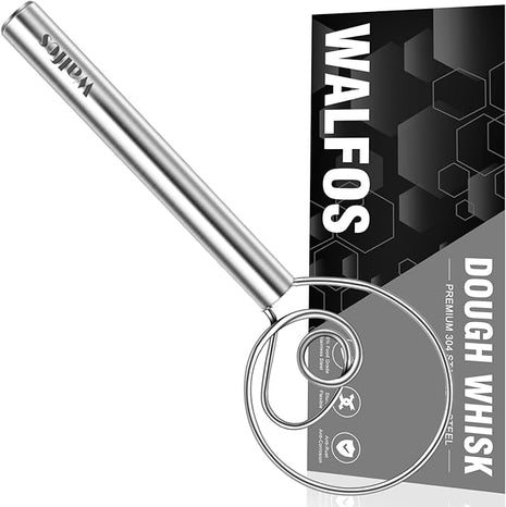 Walfos Danish Dough Whisk, Rustproof Stainless Steel Bread Whisk, Quick Mixing Bread Mixer, Dutch Dough Whisk for Cooking, Blending, Whisking, Stirring, Sourdough, Pizza, Pastry, Cake Batter…