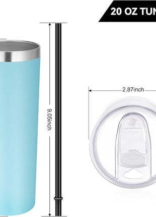 VEGOND Stainless Steel Tumblers Bulk 6 Pack, 20 oz Vacuum Insulated Skinny Tumblers with Lid and Straw, Double Wall Coffee Mug, Travel Water Cup, Blue