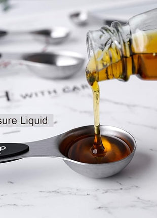 Magnetic Measuring Spoons Set of 8 Stainless Steel Stackable Dual Sided Nesting Teaspoons and Tablespoons for Measuring Dry and Liquid Ingredients