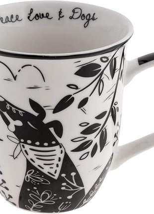 Karma Gifts 16 oz Black and White Boho Mug Dog - Cute Coffee and Tea Mug - Ceramic Coffee Mugs for Women and Men