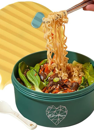 AI LOVE PEACE Ramen Bowl, 40 oz Microwaveable Noodle Cooker for Ramen, Pho, Soup, and Pasta, Dishwasher Safe and Portable, Ideal for Home, Office, Dorm, or Gift (Green)
