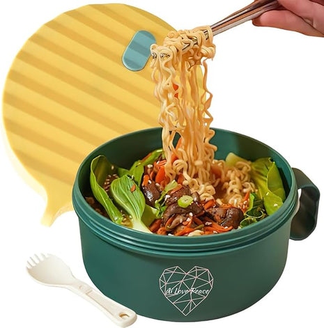 AI LOVE PEACE Ramen Bowl, 40 oz Microwaveable Noodle Cooker for Ramen, Pho, Soup, and Pasta, Dishwasher Safe and Portable, Ideal for Home, Office, Dorm, or Gift (Green)