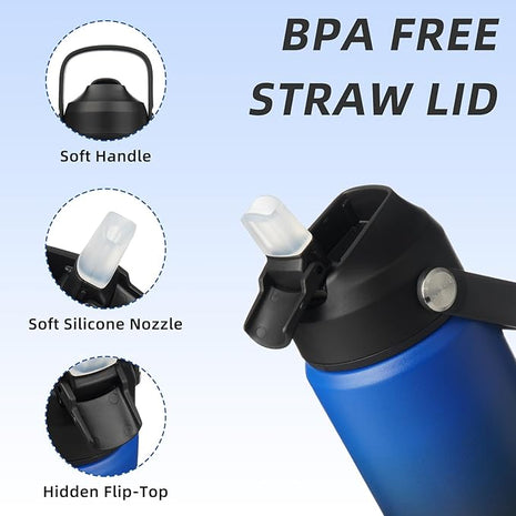 BJPKPK Insulated Water Bottle with Straw Lid, 18oz Thermo Water Bottles, Flex Handle & Non-slip Boot, BPA Free Leak Proof Stainless Steel Metal Thermo, Tumblers, Cups,Black Blue