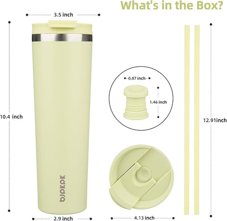 BJPKPK 34oz Insulated Tumbler With lid And Straw Stainless Steel Tumblers Travel Coffee Mug Reusable Thermal Cup,Macaron Green