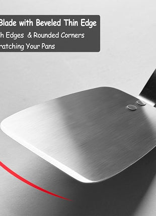 Stainless Steel Spatula, Solid Metal Turner for Kitchen Use, VOVOLY Heavy Duty Cooking Spatula, Wide Blade with Beveled Edge, Heat Resistant Silicone Handle, Dishwasher Safe