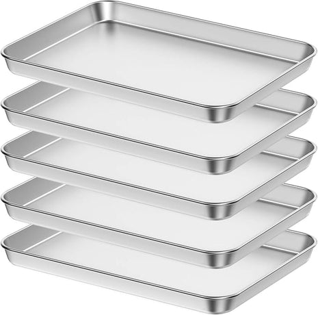 Baking Sheet Set of 5, Bastwe 18 inch Commercial Grade Stainless Steel Baking Pan, Professional Bakeware Oven Tray, Healthy & Non-toxic, Rust Free & Mirror Finish, Easy Clean & Dishwasher Safe