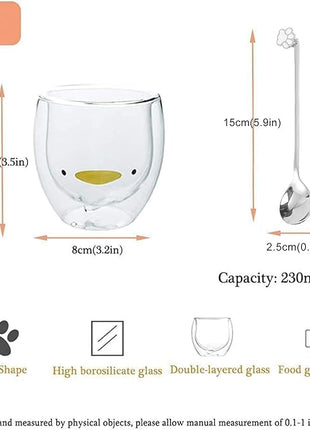 Duck Mug Cute Mugs Glass Double Wall Insulated Glass Espresso Cup, Coffee Cup, Tea Cup, Milk Cup,Kawaii Gift for Office and Personal Birthday Christmas (Duck)