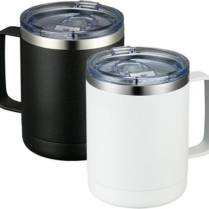 MEWAY 12oz Coffee Mug With Handle 2 Pack Bulk,Stainless Steel Insulated Travel Tumblers With Sliding Lid,Double Wall Vacuum Camping Cup for Hot & Cold Drinks Tea (Mix,Set of 2)
