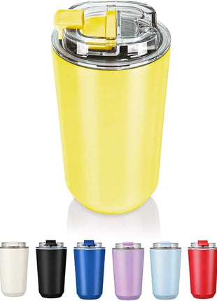 Puraville Insulated Tumblers with Lid, 14 oz Travel Coffee Mug Stainless Steel Vacuum Cup, Leak Proof Reusable Double Walled Coffee Tumbler for Iced and Hot Drinks, Yellow