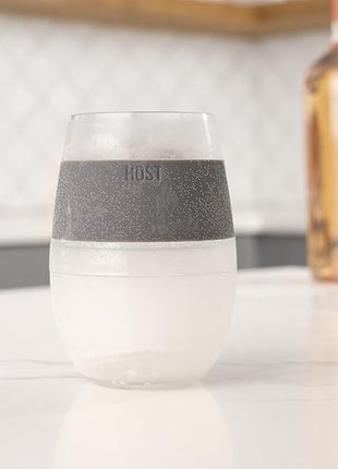 HOST Cooling Cup Plastic Double Wall Insulated Freezable Drink Chilling Tumbler with Freezing Gel Wine Glasses for Red and White Wine, 8.5 oz, Grey Set of 1