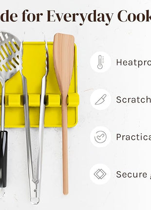 Yellow Silicone Spoon Rest for Stove Top with Drip Pad (Two Pack) - Heat Resistant BPA Free Utensil Rest & Spoon Holder for Kitchen Counter - Grill Utensil Holder - Spatula Holder, Tongs, Ladle