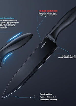 RAXCO Knife Set with Block,10-Piece Kitchen Knives Stainless Steel,Pro-sharpened for Cooking,Slicing,Mincing,Dicing,Black