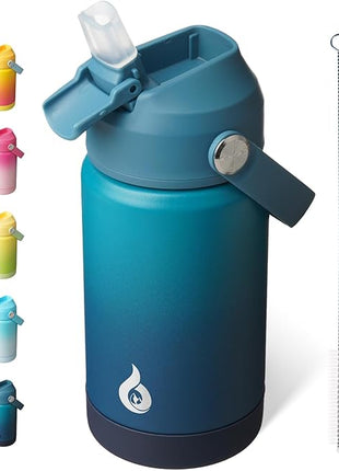 BJPKPK Insulated Water Bottle with Straw Lid, 12oz Thermo Water Bottles with Soft Nozzle, Flex Handle & Non-slip Boot, BPA Free Leak Proof Stainless Steel Metal Thermo, Tumblers, Cups,Vast