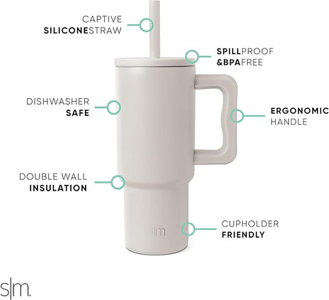 Simple Modern Kids 24 oz Tumbler with Handle and Silicone Straw Lid | Spill Proof and Leak Resistant | Reusable Stainless Steel Bottle | Gift for Kids Boys Girls | Trek Collection | Almond Birch