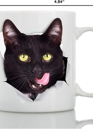 Winston & Bear Thirsty Black Cat Coffee Mug - Funny Ceramic Coffee Mug Gift for Cat Lovers - Cute Novelty Cup for Men and Women (15oz)