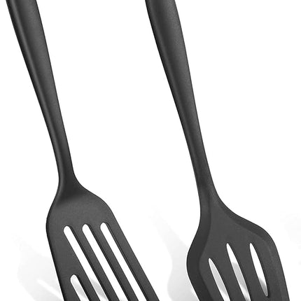 Silicone Spatula Turner Set, 2PCS Heat-Resistant Non-Stick Fish Slotted Spatula Kitchen Utensil Set for Cooking, Baking and Mixing, BPA Free & Dishwasher Safe (Black)