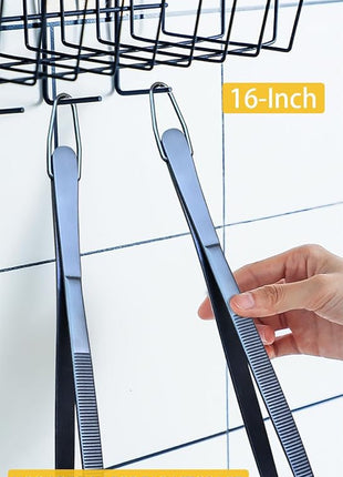 JETKONG 2 Pcs 16-Inch Heavy Duty Cooking Tweezers Extra Long Stainless Steel Kitchen Tweezers Large Plating Tongs (Navy Blue)