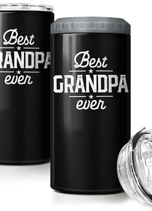 SANDJEST 4-in-1 Grandpa Tumbler Gifts for Papa from Grandkids - 12oz Best Grandpa Ever Can Cooler Tumblers Cup - Stainless Steel Insulated Cans Coozie Christmas, Birthday, Father's Day Gift for Papas